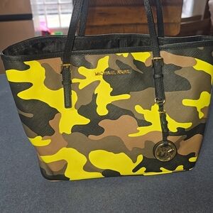 Michael Kors Camouflage Tote in Yellow and Brown